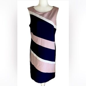 Connected Womens Sleeveless Vertical
Stripe Pink Blue White Sheath Dress Size 16